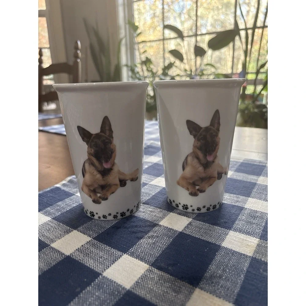 German Shepherd Dog Lover Ceramic 12 Oz Cups Set-  I Love My GSD Paw Print